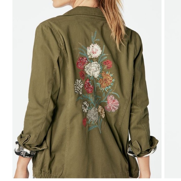 JustFab Embroidered Army Jacket Dark Olive L, XL - Picture 4 of 8